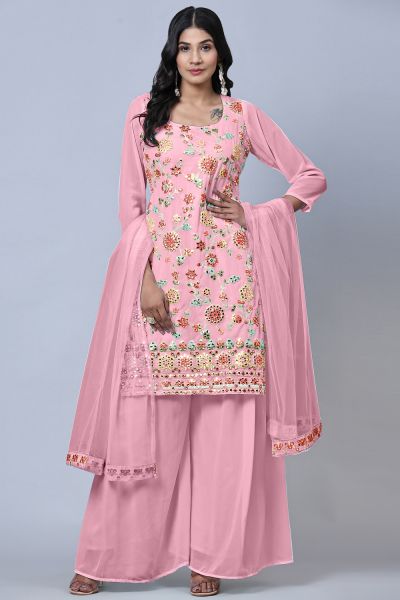 Faux Georgette Salwar Suit in Pink (NWS-6882)