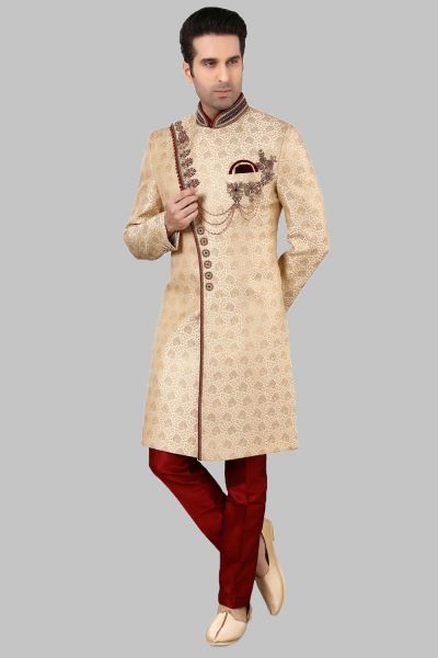 Fawn Brocade Sherwani for Men (NMK-5234)