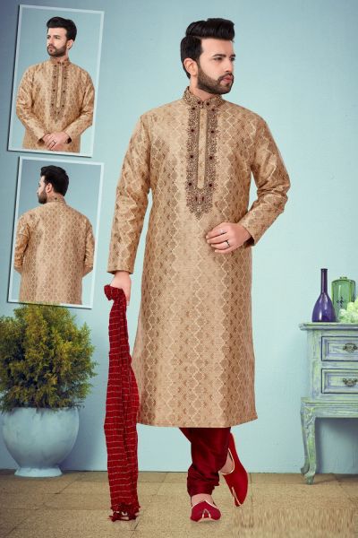 Fawn Jaquard Kurta Pajama (NMK-4783)