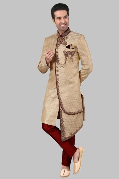 Fawn Jaquard Sherwani (NMK-5237)