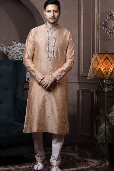 Fawn Silk Kurta Pajama (NMK-6036)