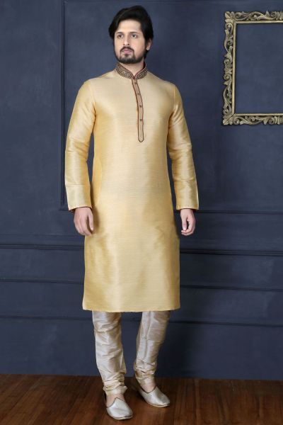 Gold Art Banarasi Silk Designer Kurta Pajama (NMK-3670)