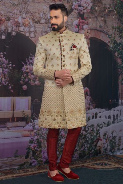 Gold Art Banarasi Silk Sherwani (NMK-4751)