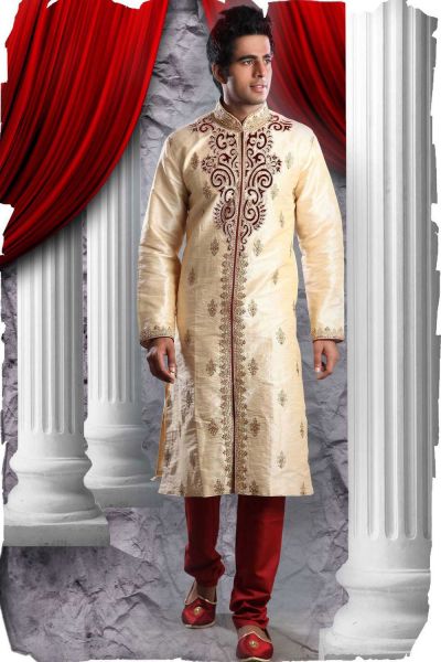 Gold Art Dupion Designer Kurta Pajama (NMK-1334)