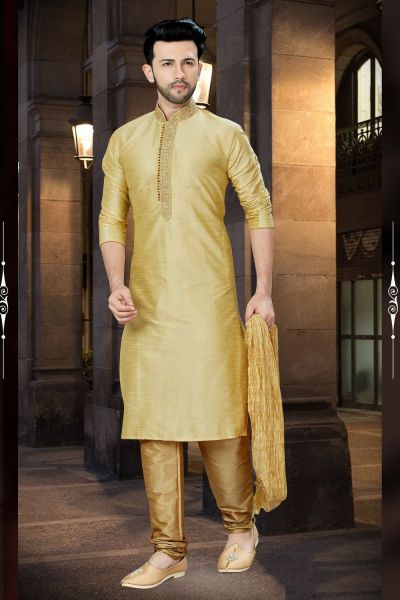 Gold Art Dupion Designer Kurta Pajama (NMK-3801)