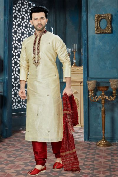 Gold Art Dupion Mens Kurta Pajama (NMK-3821)