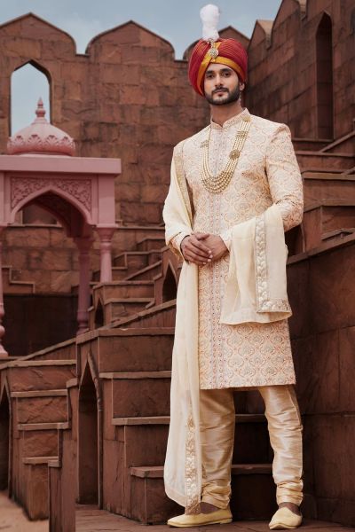 Gold Art Silk Grooms Sherwani (NMK-7160)