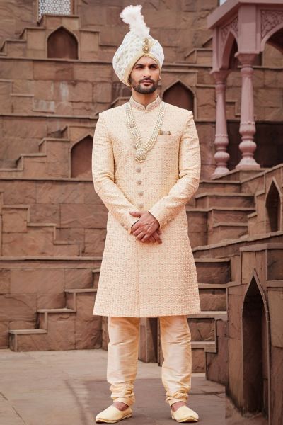 Gold Art Silk Sherwani for Men (NMK-7168)