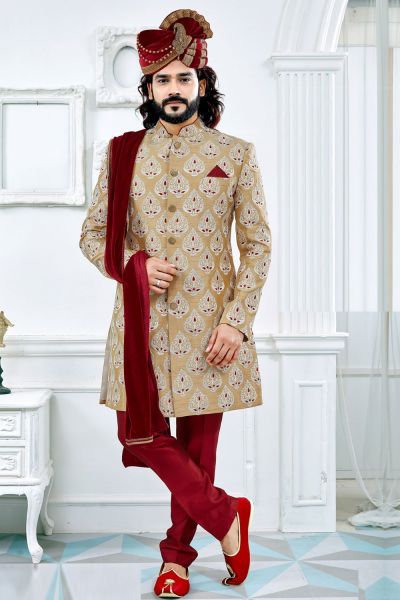 Gold Art Silk Sherwani (NMK-4118)