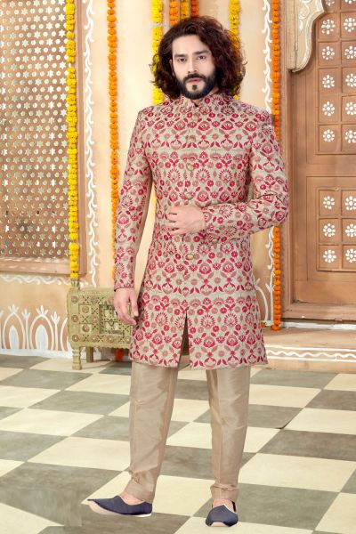 Gold Art Silk Sherwani (NMK-4334)