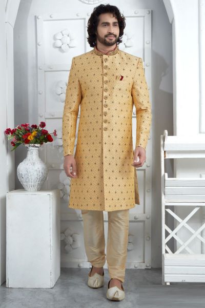 Gold Art Silk Sherwani (NMK-7711)