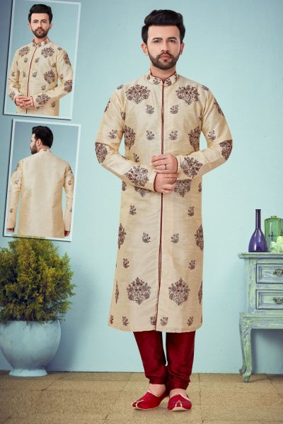 Gold Dupion Silk Kurta Pajama (NMK-4840)