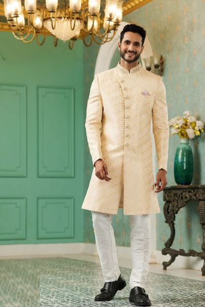 Gold Imported Jaquard Silk Indo Western (NMK-7140)