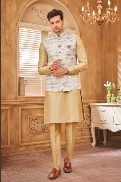 Gold Jaquard Brocade Nehru Jacket (NMK-8058)