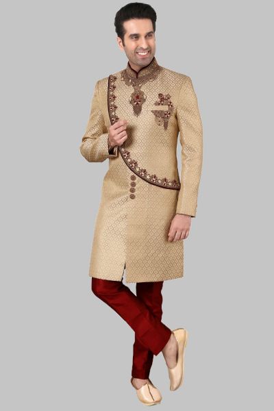 Gold Jaquard Grooms Sherwani (NMK-5240)