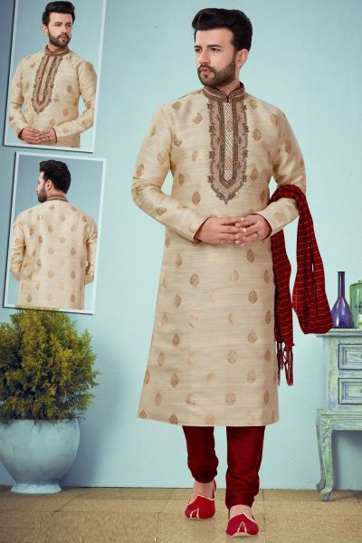 Gold Jaquard Kurta for Men (NMK-4785)