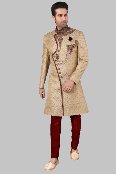 Gold Jaquard Sherwani for Men (NMK-5242)