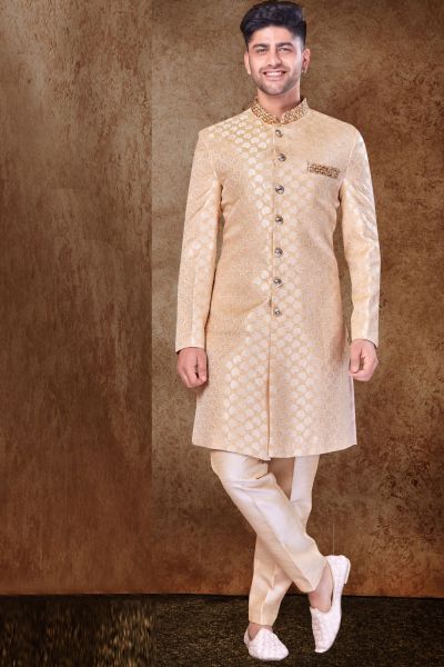 Gold Jaquard Sherwani for Men (NMK-6757)