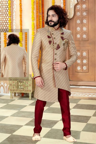 Gold Jaquard Sherwani (NMK-4360)