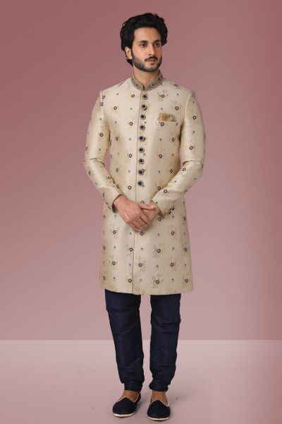 Gold Jaquard Silk Brocade Designer Sherwani (NMK-5533)