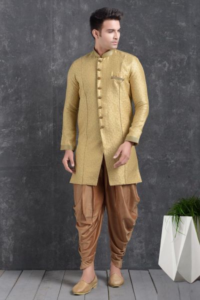 Gold Jaquard Silk Brocade Indo Western Kurta (NMK-5002)