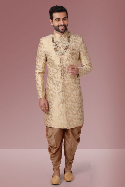 Gold Jaquard Silk Brocade Sherwani (NMK-5354)