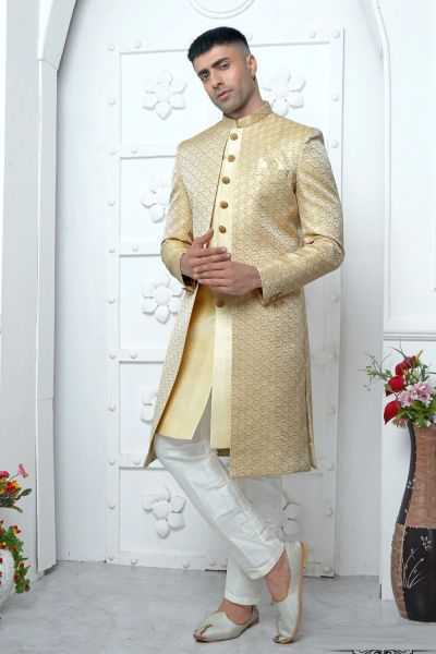 Gold Jaquard Silk Indo Western (NMK-7183)