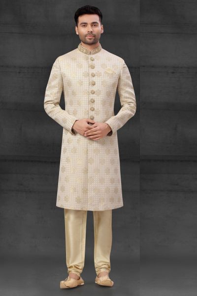 Gold Silk Grooms Sherwani (NMK-6015)