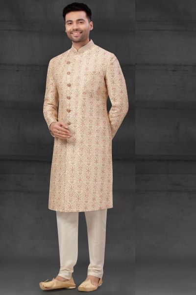 Gold Silk Mens Sherwani (NMK-6010)