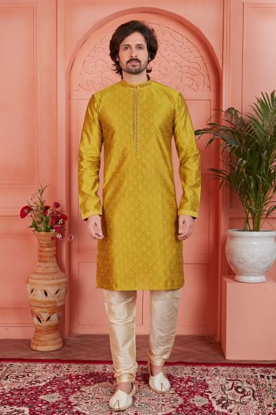 Golden Jaquard Silk Brocade Kurta (NMK-7759)