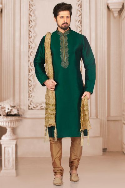 Green Art Banarasi Silk Casual Kurta Pajama (NMK-3995)