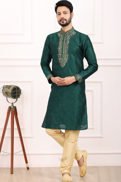 Green Art Banarasi Silk Kurta Pajama (NMK-7012)