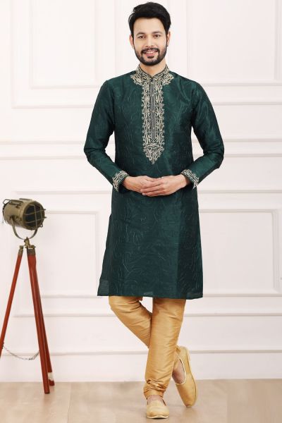 Green Art Banarasi Silk Mens Kurta Pajama (NMK-7020)