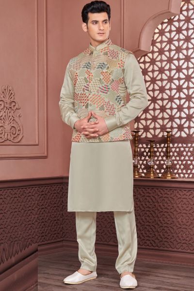 Green Art Banarasi Silk Nehru Jacket (NMK-7429)