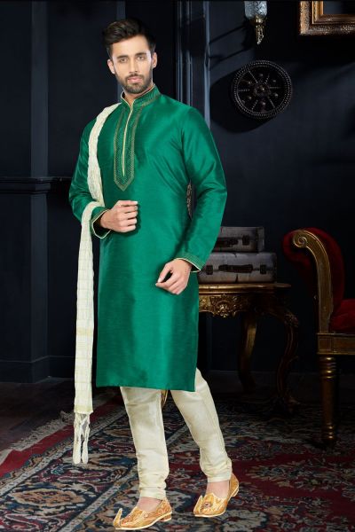 Green Art Dupion kurta Pajama (NMK-3415)