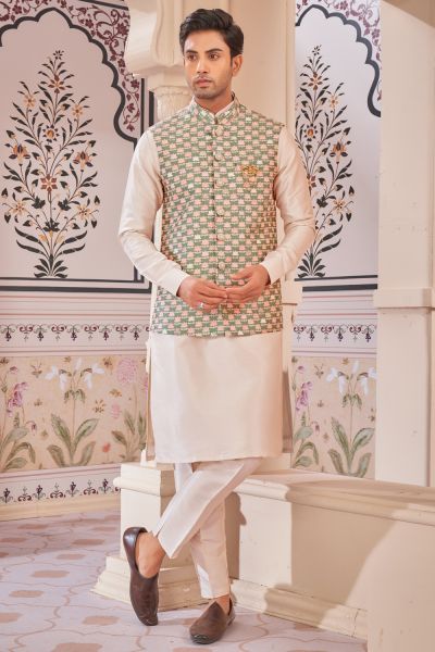 Green Art Silk Nehru Jacket (NMK-7991)