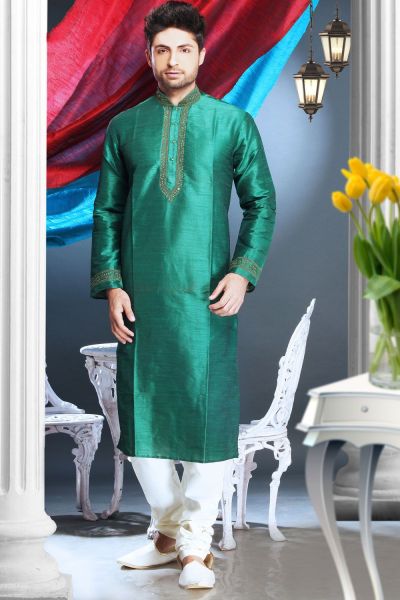 Green Art Silk Regular Kurta Pajama (NMK-1617)