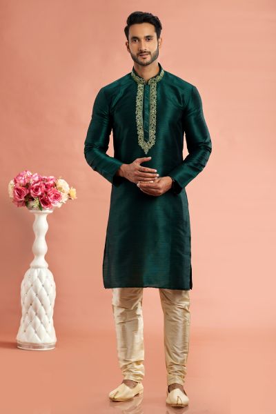 Green Banarasi Art Silk Kurta Pajama (NMK-7938)