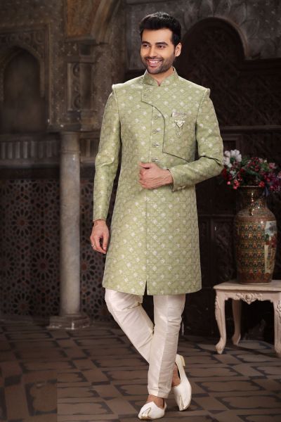 Green Banarasi Jaquard Indo Western (NMK-6855)