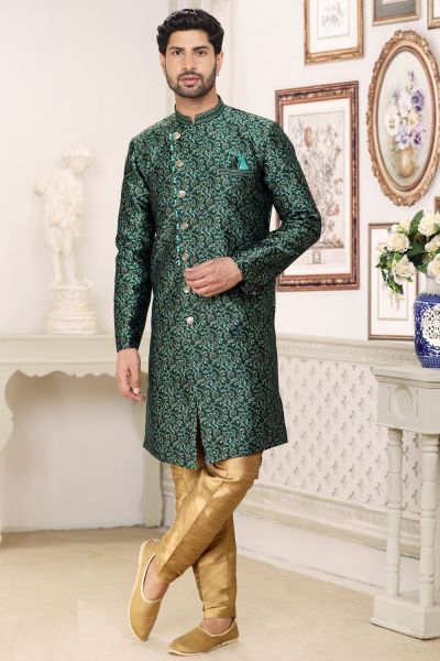 Green Banarasi Jaquard Indo Western (NMK-6892)