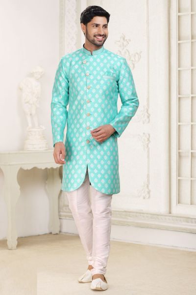 Green Banarasi Jaquard Indo Western (NMK-6897)