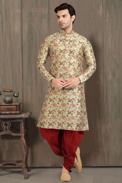 Green Banarasi Silk Kurta Pajama (NMK-5710)