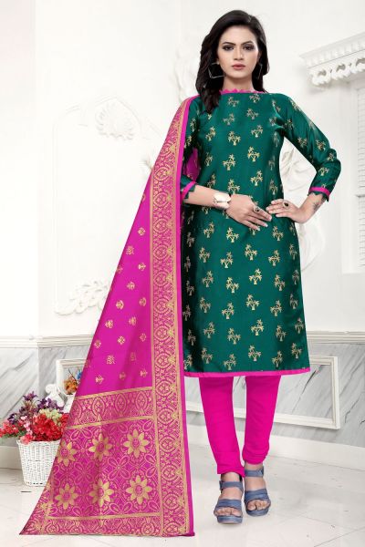 Green Banarasi Silk Printed Salwar Suit (NWS-6362)