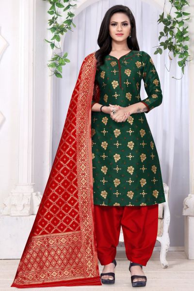 Green Banarasi Silk Salwar Suit (NWS-6340)