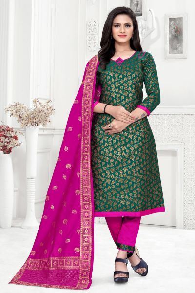 Green Banarasi Silk Womens Salwar Suit (NWS-6354)