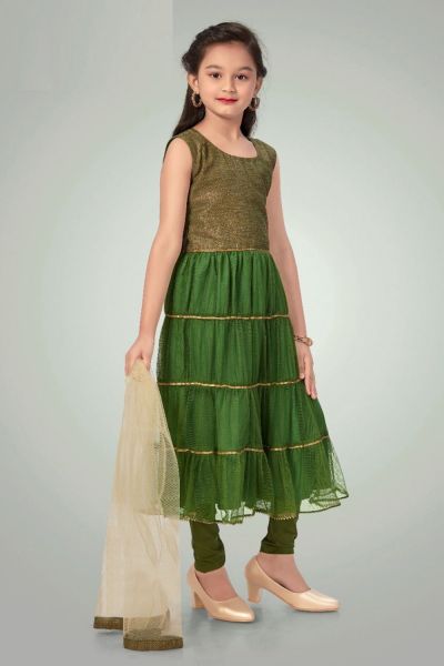 Green Brocade, Net Girls Anarkali (NFG-244)