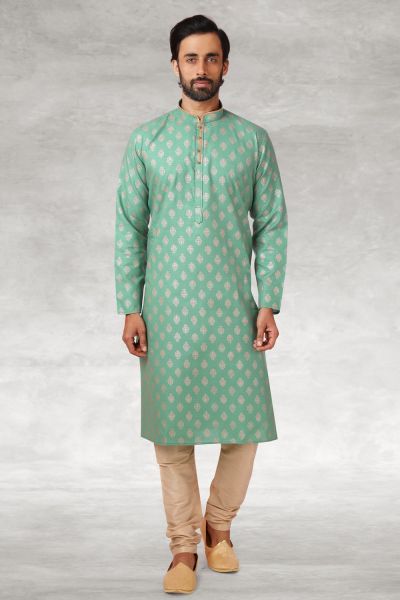 Green Cotton Kurta Pajama for Men (NMK-5662)