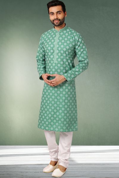 Green Cotton Kurta Pajama (NMK-5754)