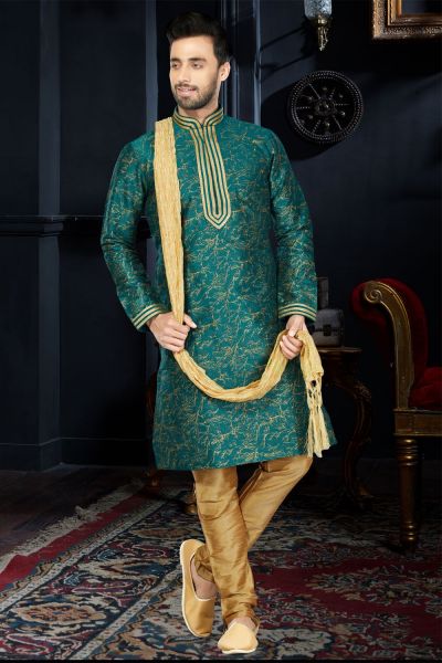 Green Cotton Silk Kurta Pajama (NMK-3409)