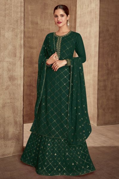 Green Faux Georgette Plazzo Salwar Suit (NWS-7005)